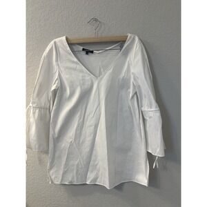 Lafayette 148 NY Women's Tie & Slit Sleeve White Cotton Blend Blouse Size S